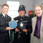 Chief Constable Alex Franklin-Smith and Richard Woodcock, Force Historian and Warwickshire Constabulary History Society Chairman/Archivist presenting a blue plaque to Stas Librowski, Chairman of the Leamington Polish Centre. Photo credit: A Jennings