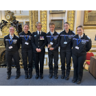 Five Cadets on stage with ACC Rachel Nolan of Essex Police, National Police Chiefs’ Council (NPCC) Lead for PSVs and Heritage and Cultural Property Crime