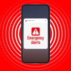 UK Govt Emergency Alerts graphic showing a phone on a red background