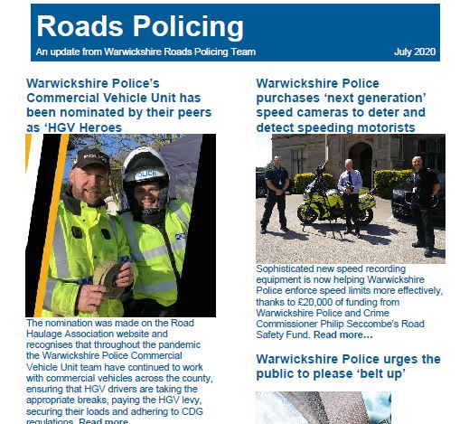 Warwickshire's July 2020 Roads Policing Newsletter is now available
