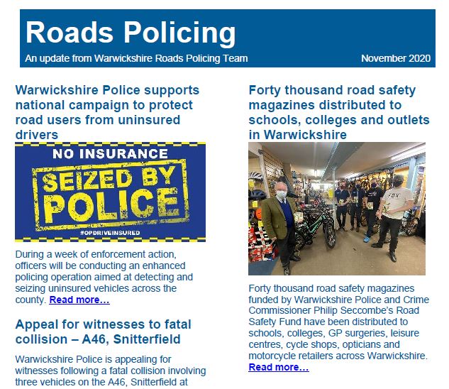 Warwickshire's November Roads Policing Newsletter is now available